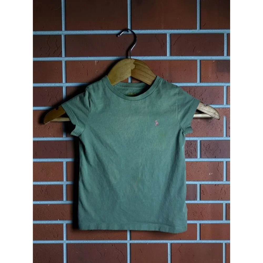 Polo Ralph Lauren Kids T Shirt Size 4 Green Pink Pony Logo